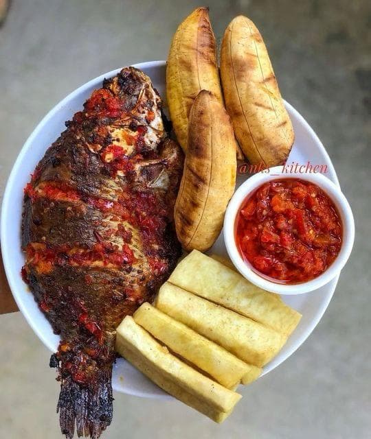 Roasted Yam and Plantain with Tilapia Fish