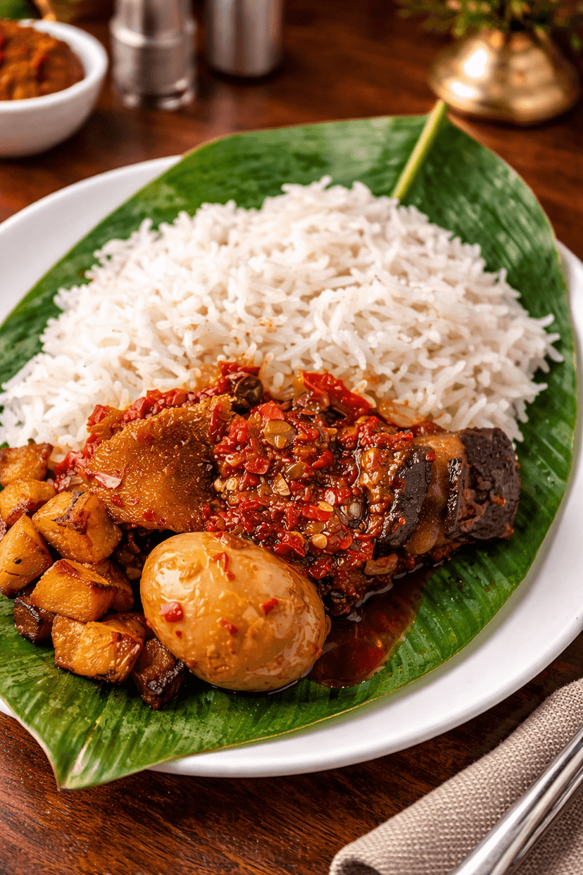 Ofada Rice & Ayamase Sauce (plus plantain)